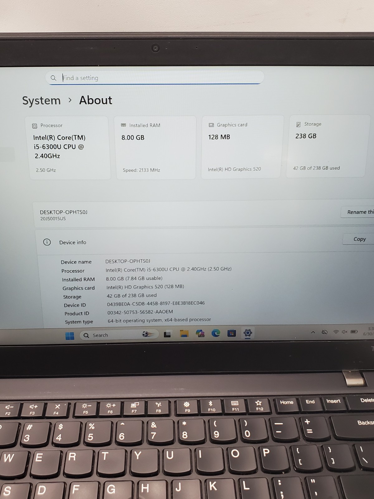 Lenovo ThinkPad T470s 14″ Core i5-6300U @ 2.40GHz 256GB SSD 8GB RAM Windows 11 P