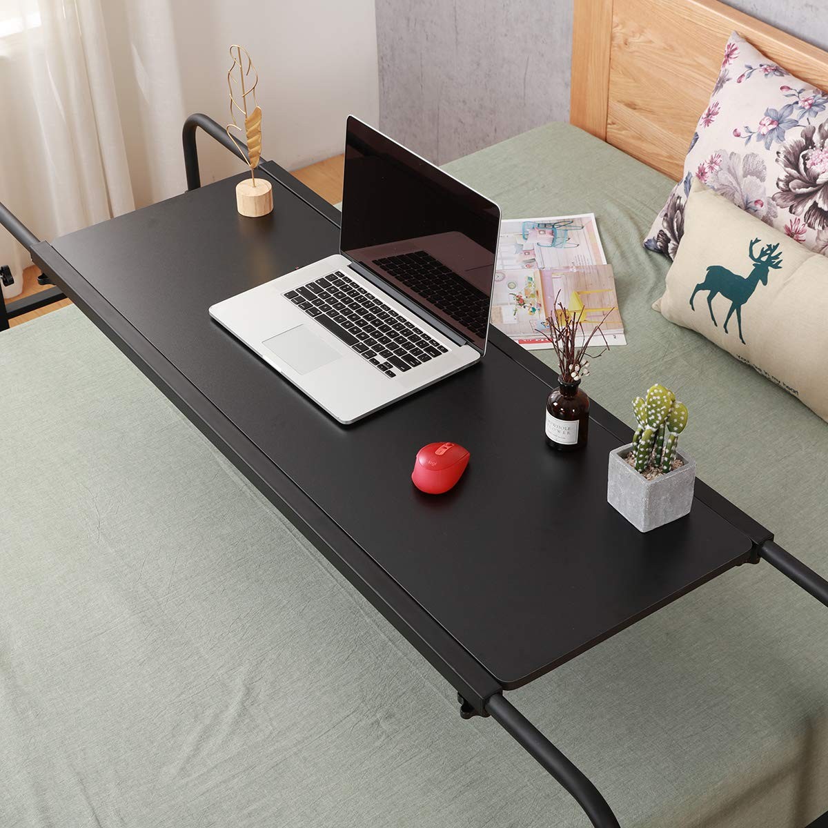 TigerDad Overbed Table with Wheels, 18.1 in x 55.1 x 25.6 in, Black