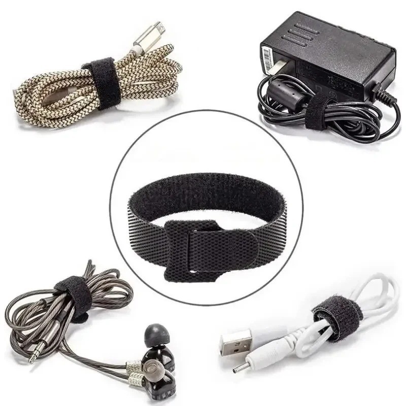 50 Pcs Cable Straps Black Wire Cord Hook Loop Ties Reusable Fastening Organizer
