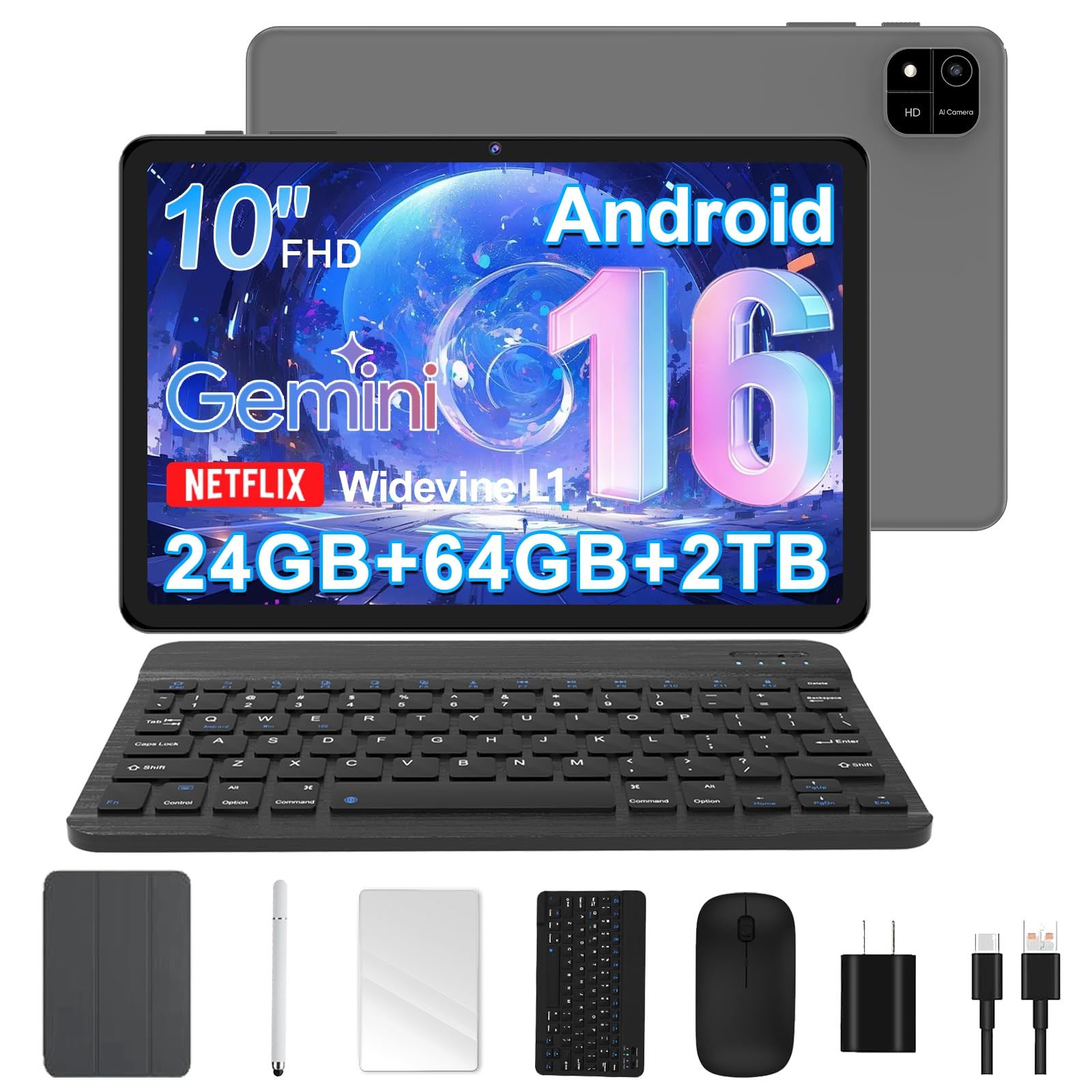 aiprotablet 10″ Android 16 Tablet, Octa-Core, 24GB RAM, 64GB ROM, 2TB Expand