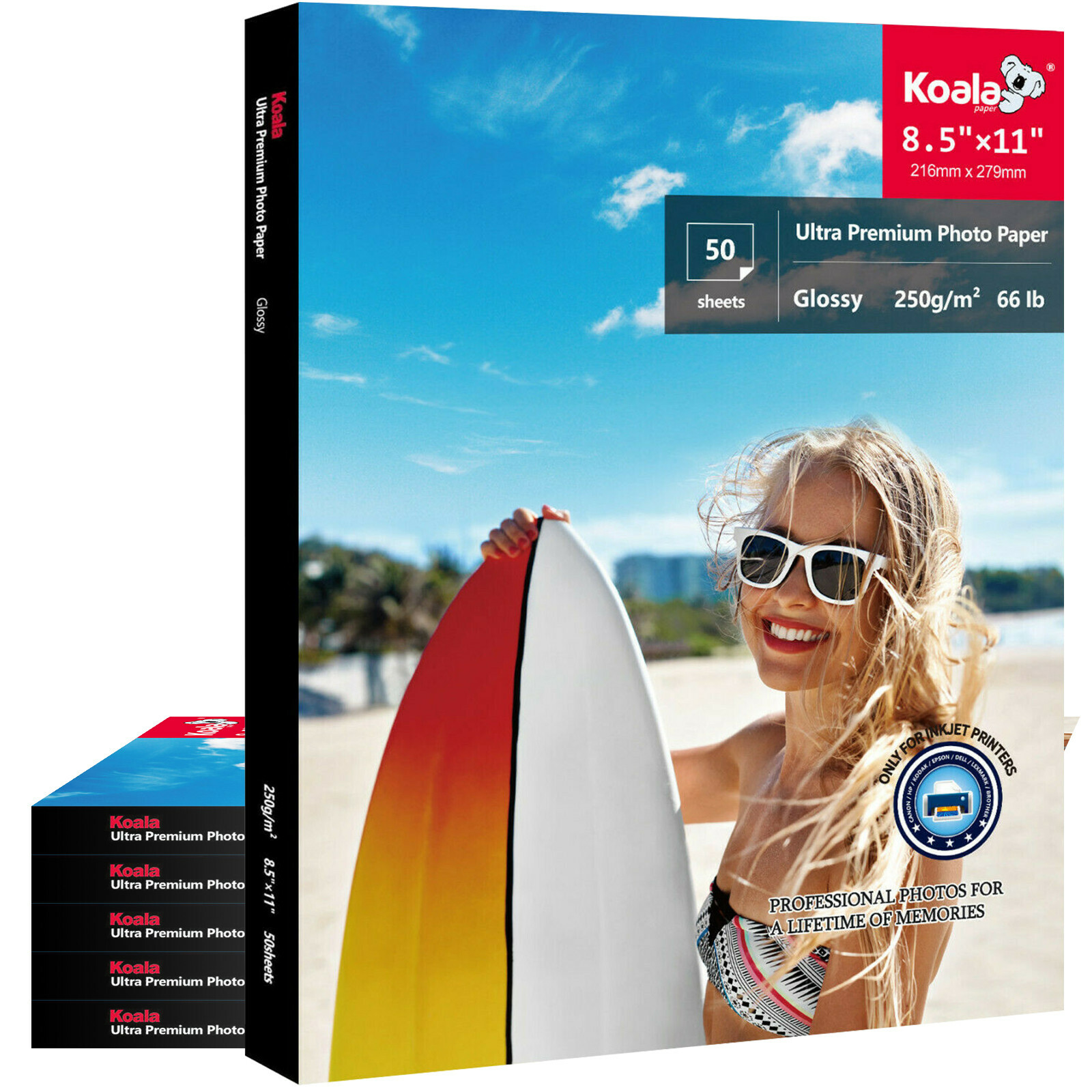 250 Sheets Koala Premium Glossy Photo Paper 8.5×11 66 lb for Inkjet Printer Bulk