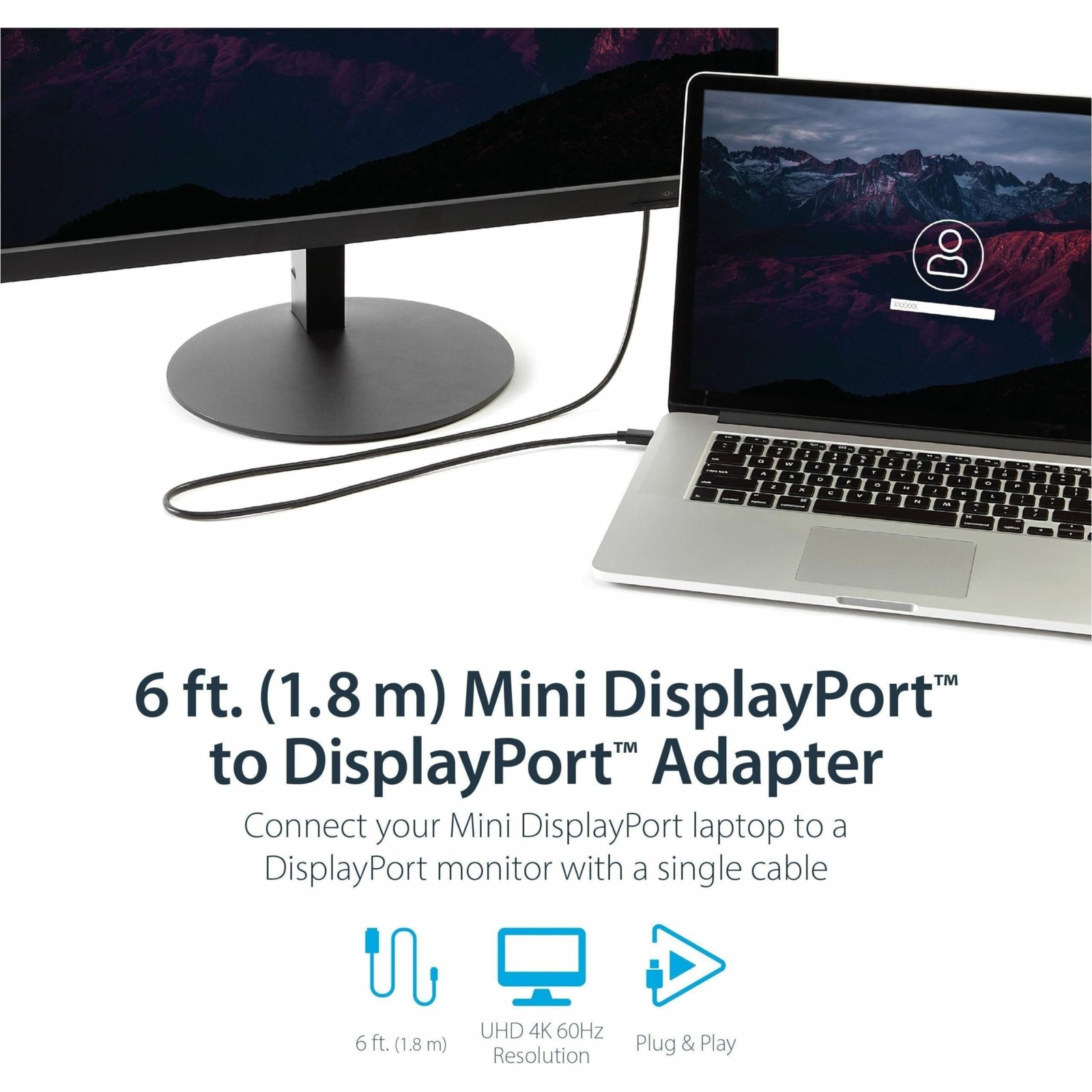 StarTech.com 6ft (2m) Mini DisplayPort to DisplayPort 1.2 Cable – 4K x 2K UHD
