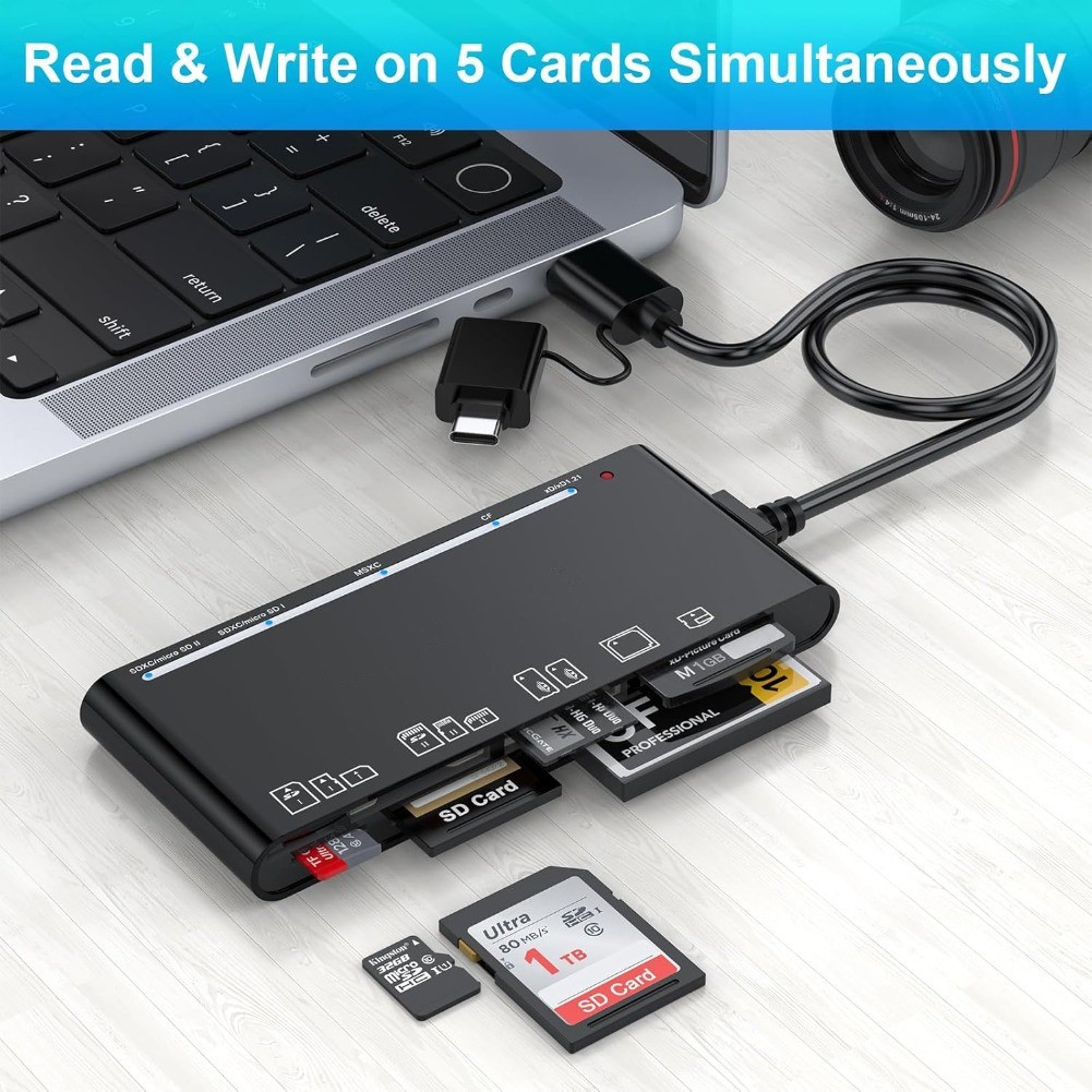 Memory Card Reader, USB 3.0 7 in 1 Adapter Hub, for SD, CF, TF, Micro SD, XD, MS