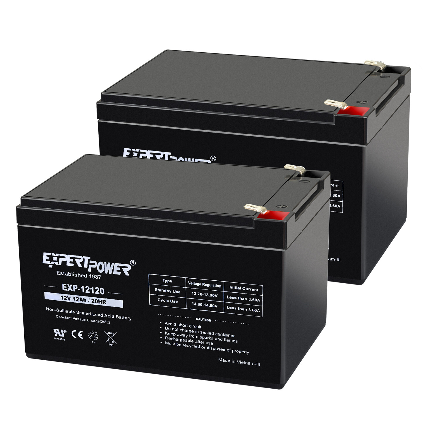 ExpertPower Set of 2 – 12V 12Ah Sealed Lead Acid BATTERY replaces PS-12120