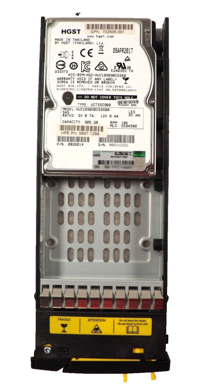 HPE 3PAR 5697-1288 0B26014 900GB 10K SAS Hard Drive HUC109090CSS600 w/caddy