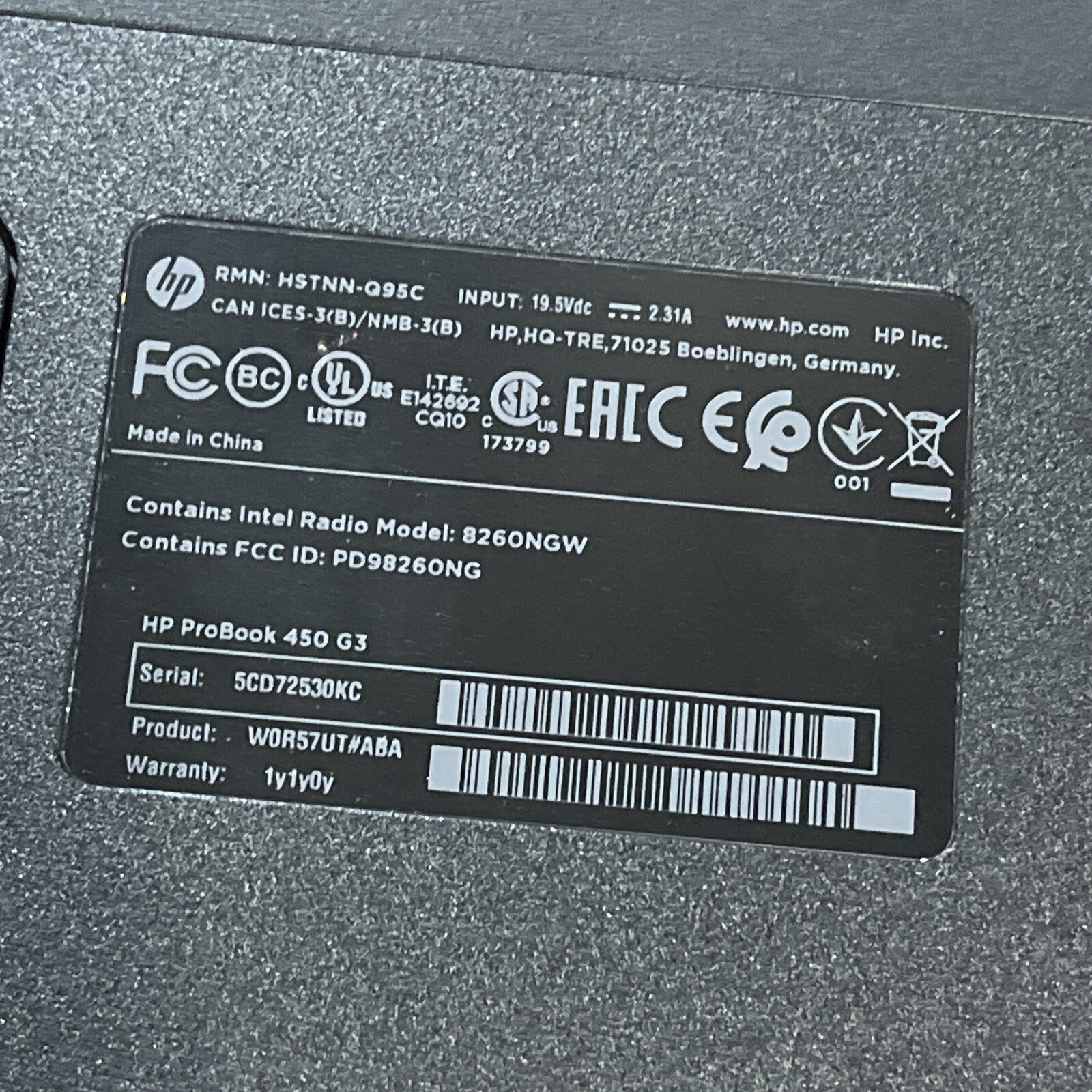 HP PROBOOK 450 G3 INTEL CORE I5-6500U 2.50GHZ 8GB RAM NO HD +