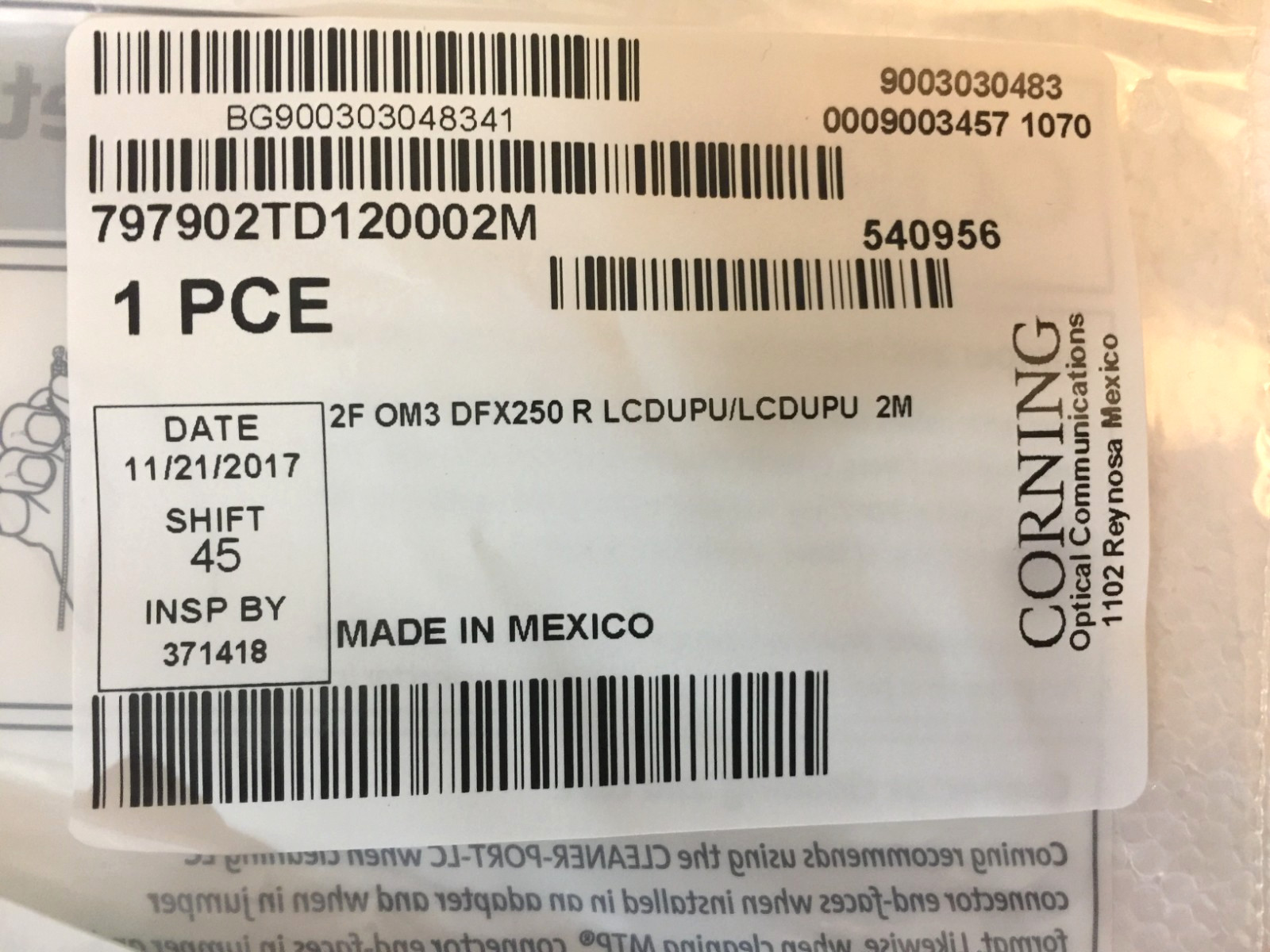 NEW CORNING 2M 6ft LC-LC MM 10Gb OM3 Aqua Fiber Cable for 10G SFP Fast Shipping!