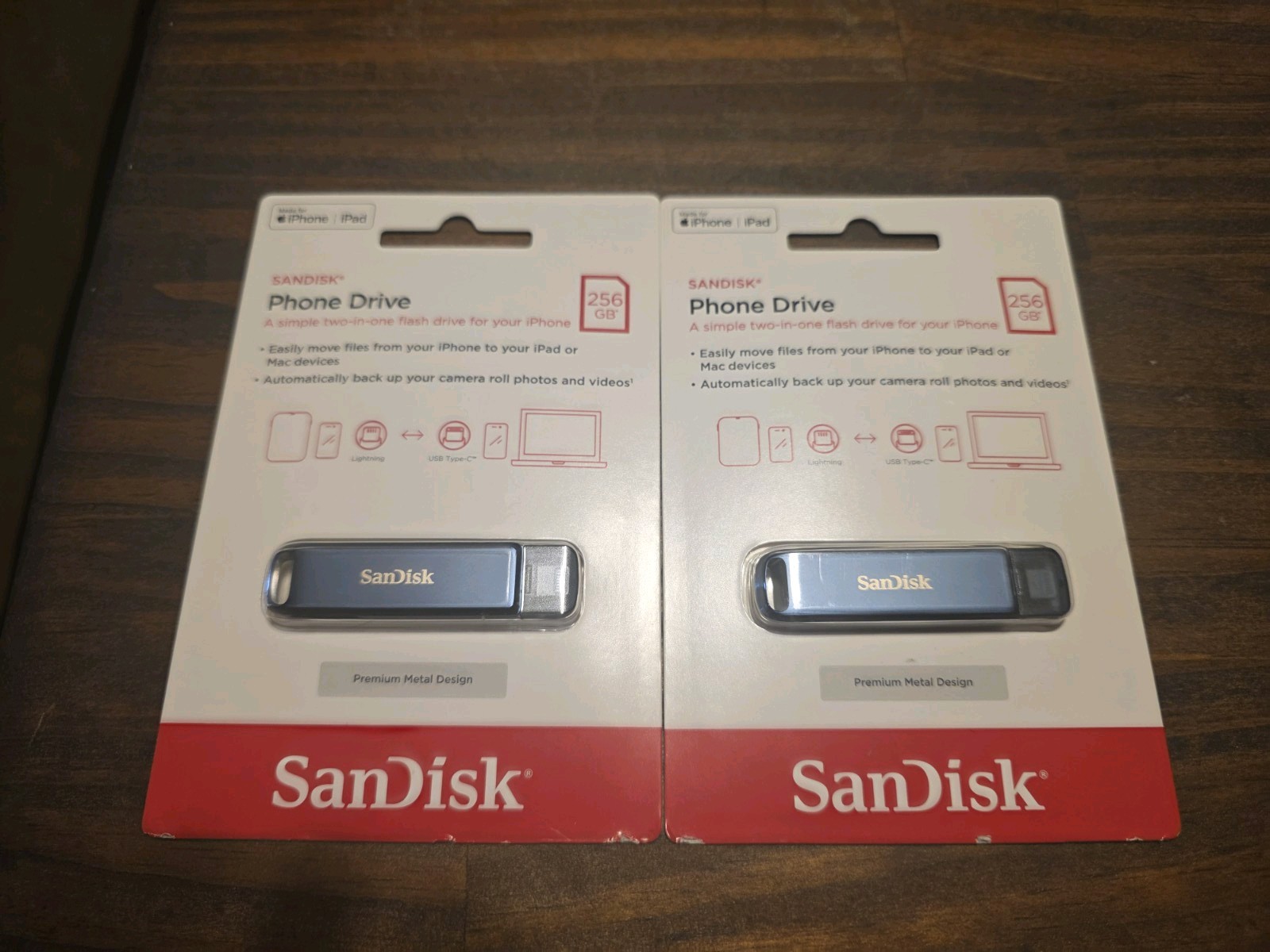 SanDisk SDIXD0N-256G-AW6ME Phone Drive 256GB Flash Drive for iPhone Lot of (2).