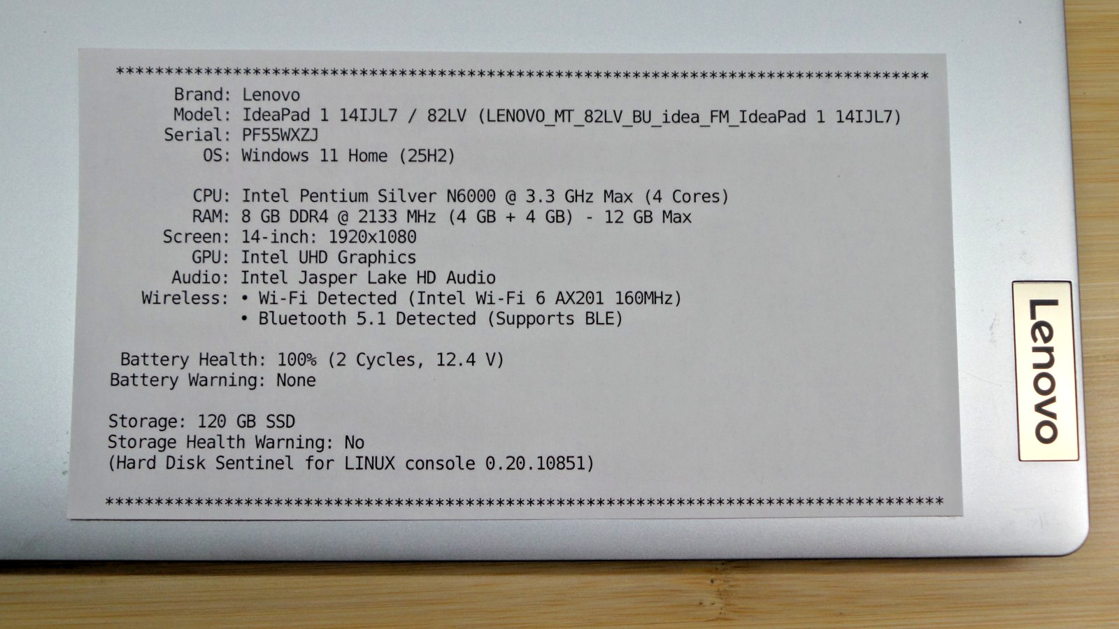 Functional LENOVO IdeaPad 1i 14IJL7 | 14″ | Intel N6000 | 8 GB RAM | 120 GB eMMC