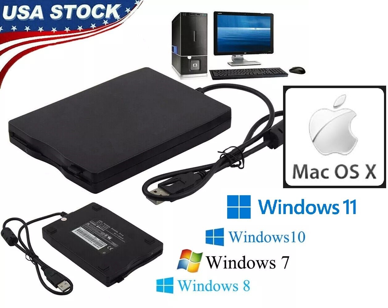 NEW USB 2.0 External Floppy Disk Drive 3.5″ 1.44MB Windows PC Mac OS