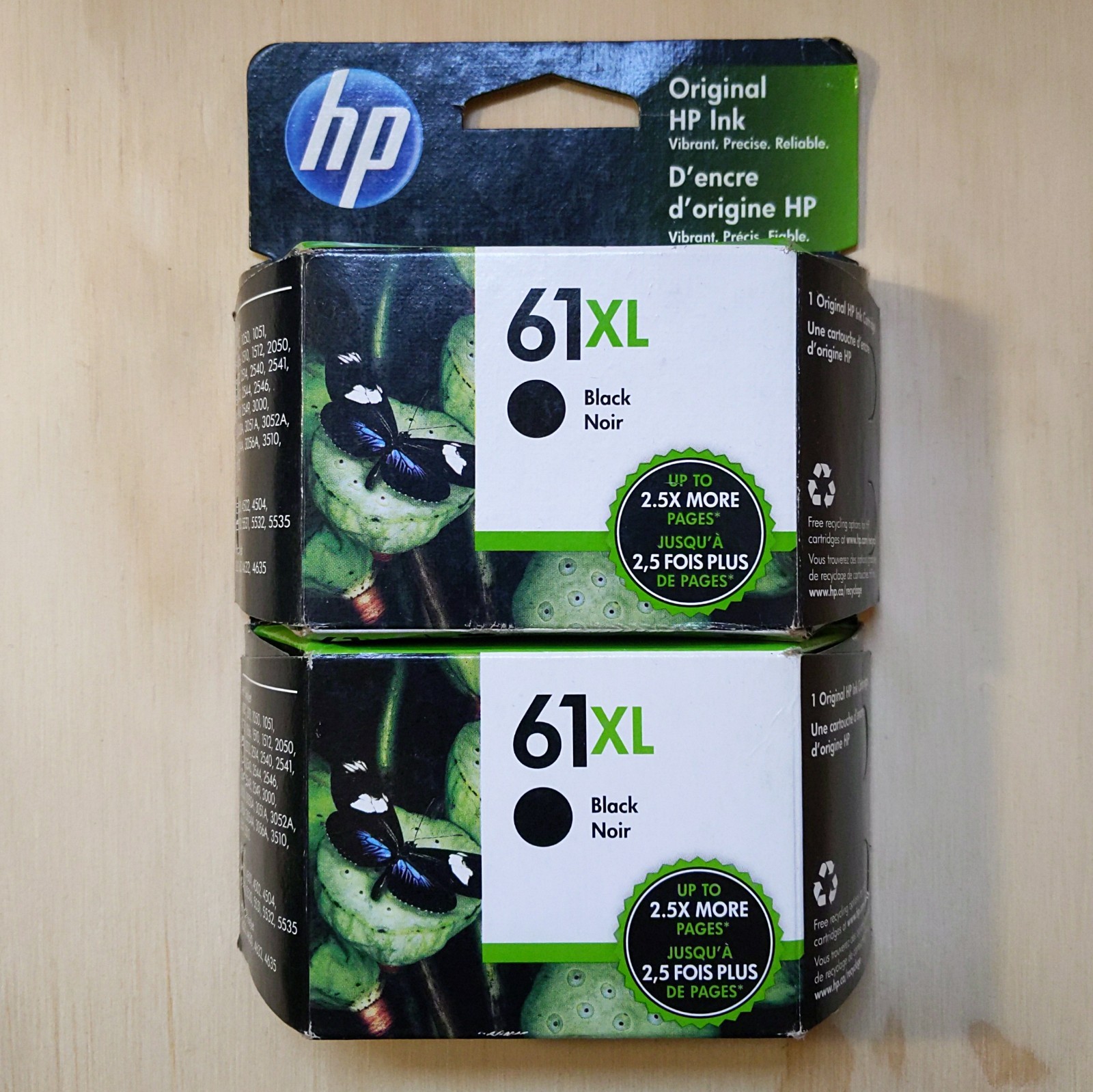LOT (2) HP 61XL Black High Yield Ink Cartridges CH563WN Genuine New EXP 06/2023