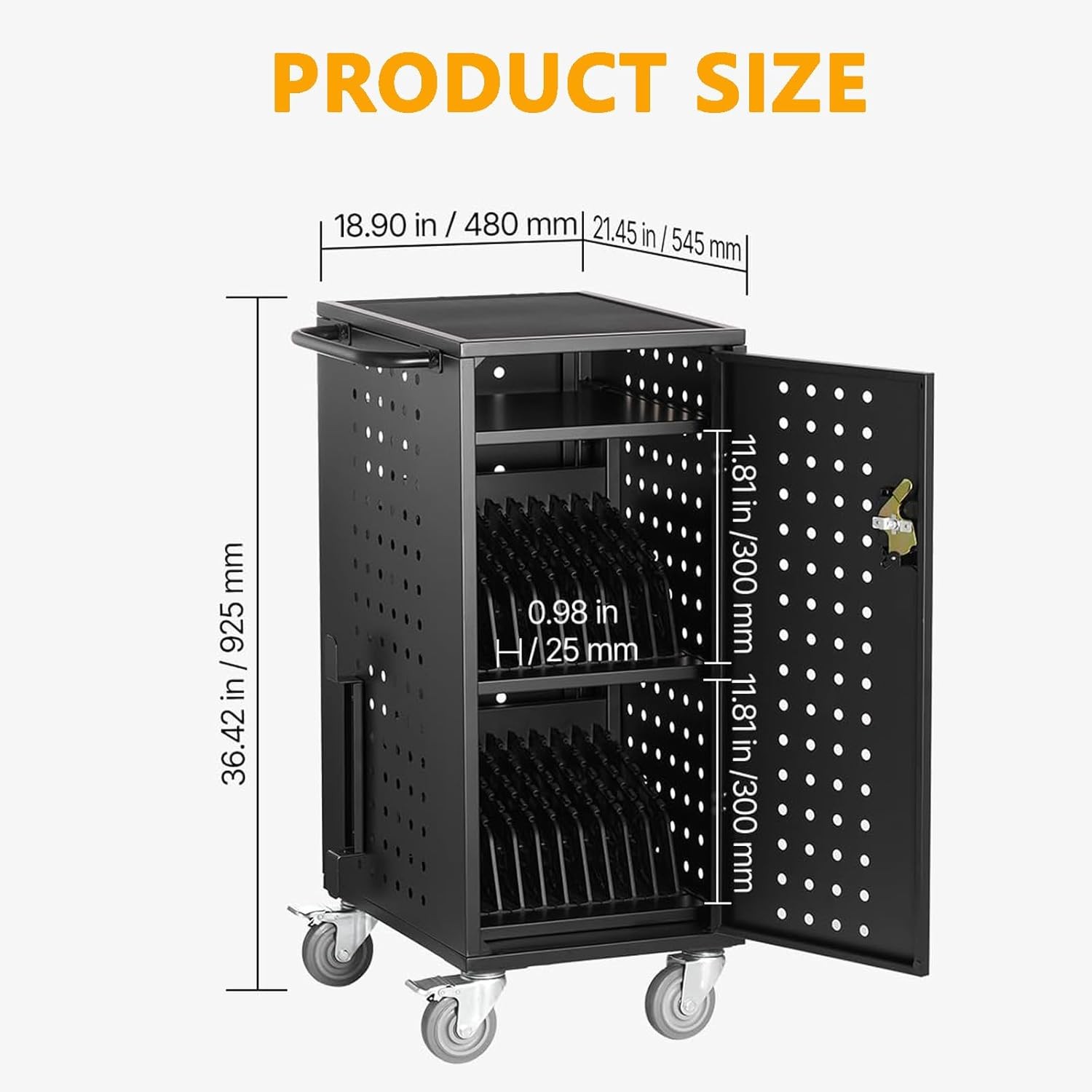 Mobile Laptop Charging Cart with Lock & Key-Cart Up To 15.6″ Device,16/20/32 Pcs