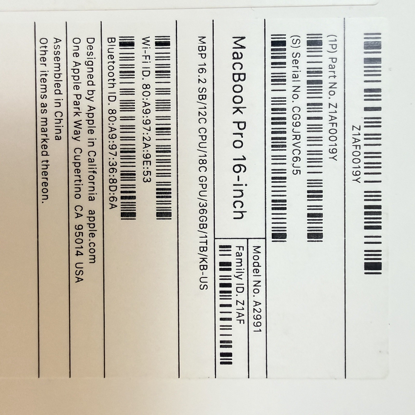 Apple 16 inch MacBook Pro Computer A2991 – Empty Box Only