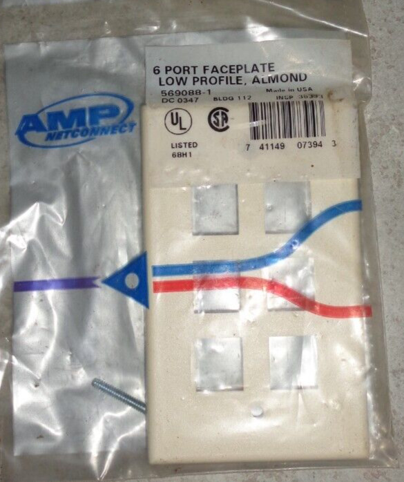 AMP NETCONNECT 6 PORT FACEPLATE LOW PROFILE ALMOND ##