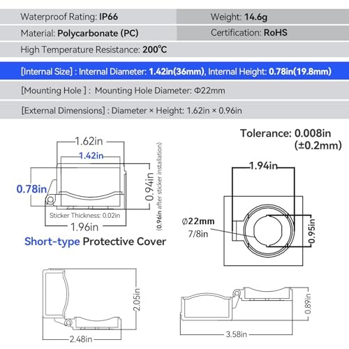 2Pcs 22mm Push Button Switch Transparent Protective Cover 22mm Hole; H24x41mm