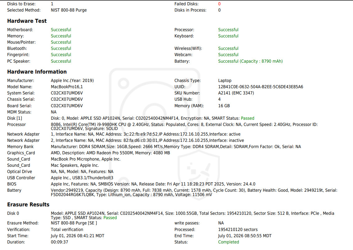 MacBook Pro (A2141) Intel Core i9-9980HK CPU 2.40GHz-16GB RAM-1TB SSD-Sonoma OS