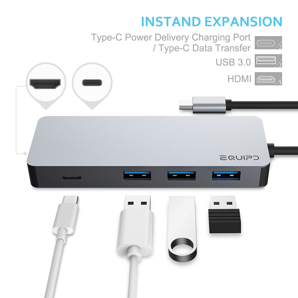 EQUIPD USB C HUB Type-C Adapter 4K HDMI USB 3.0 Charging for Macbook Pro & More