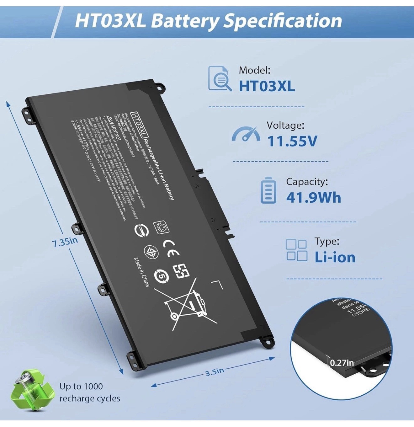 ✅Replace HT03XL Battery for HP Pavilion L11421-2C2 L11119-855 15-CS 15-DA 41.9Wh
