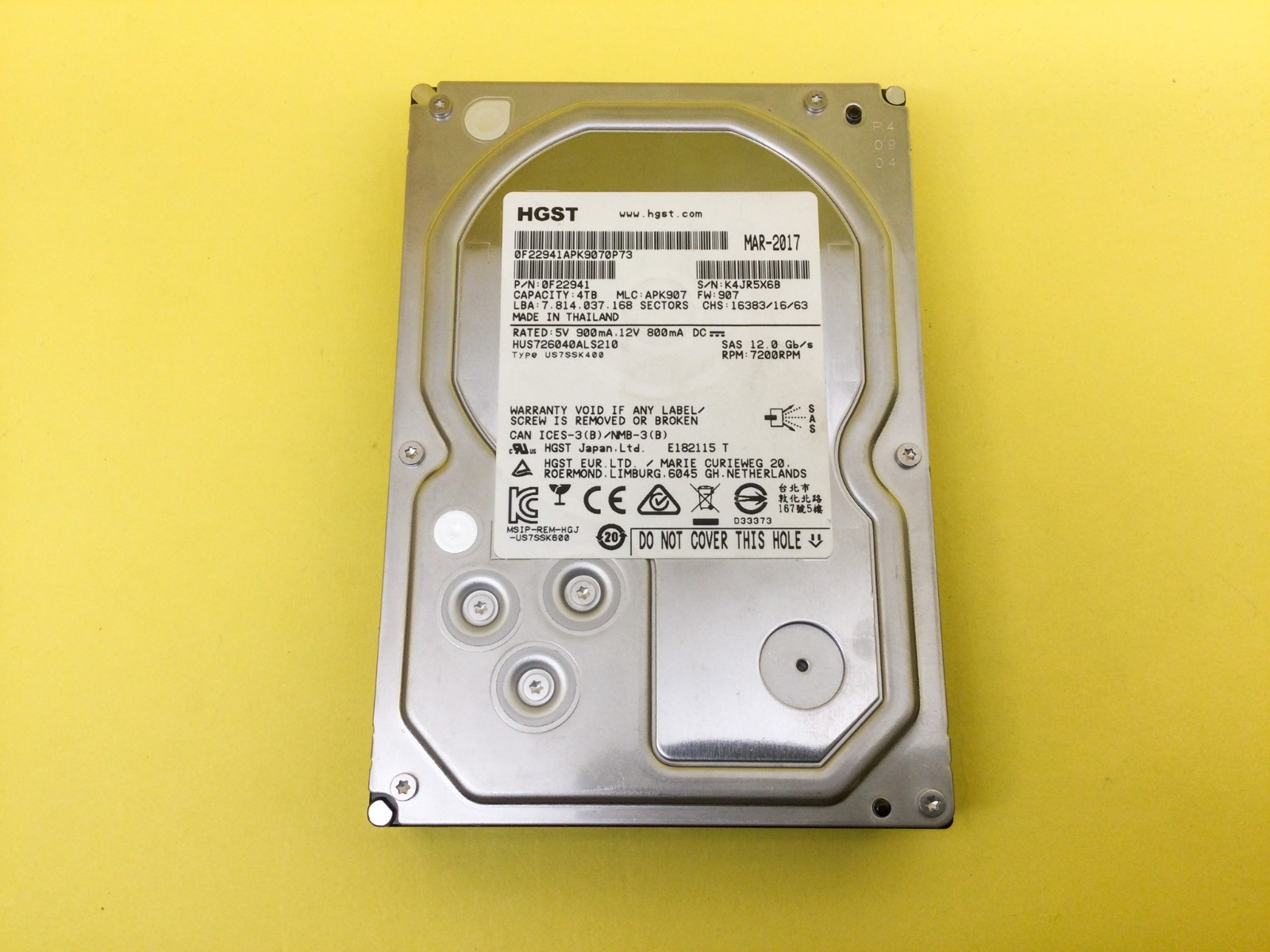 HGST 4TB 7.2K SAS 12Gb/s 3.5in Hard Drive HUS726040ALS210