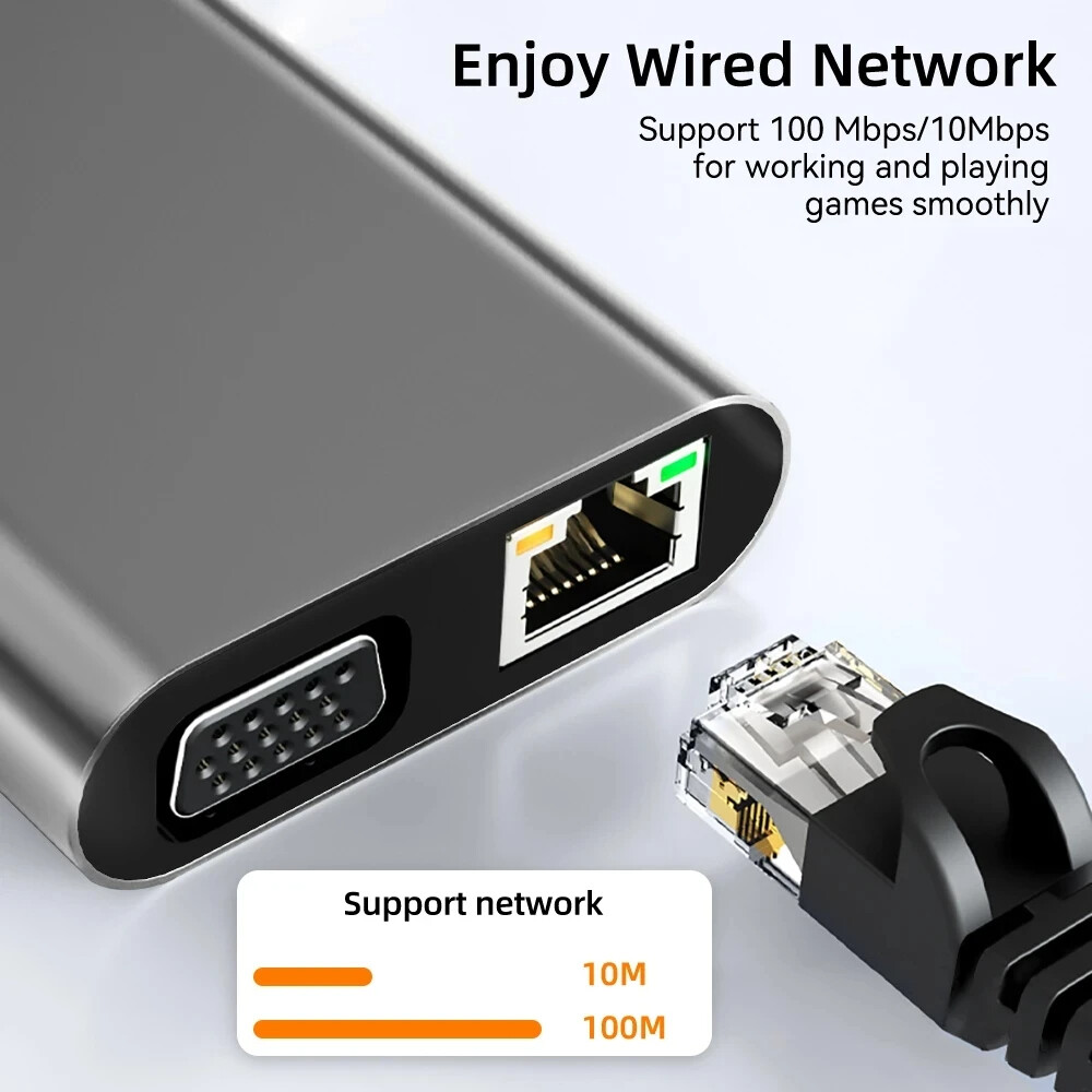 11in1 Type C Hub USB-C To USB 3.0 2.0 HDMI VGA Multi-Hub Dock TF/SD Card Reader