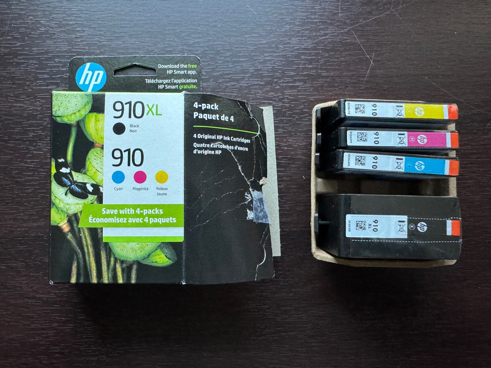 HP 910xl 910 Black/Cyan/Magenta/Yellow 4-Pack Inkjet Cartridges Exp Sep 2026 NOB