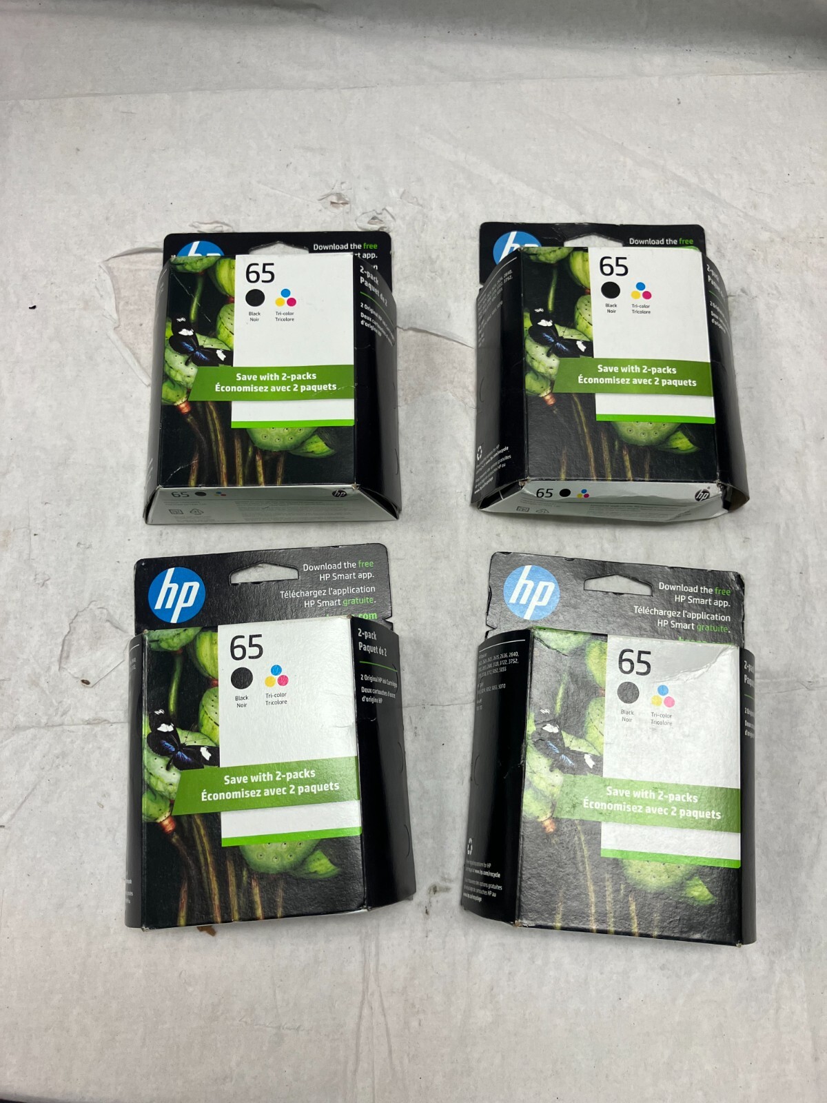 HP 65 Black & Tri Color Ink Cartridges Exp 2025 LOT OF 4