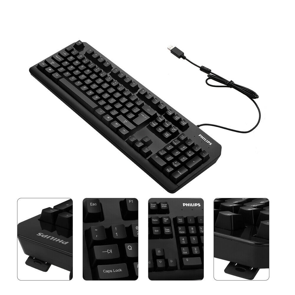 Philips Gaming Keyboard, USB Wired, Full-Size 104 Keys, Black, PC Laptop