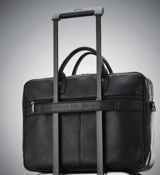 Samsonite Black Leather 15″ Laptop Briefcase Padded Shoulder Bag Strap