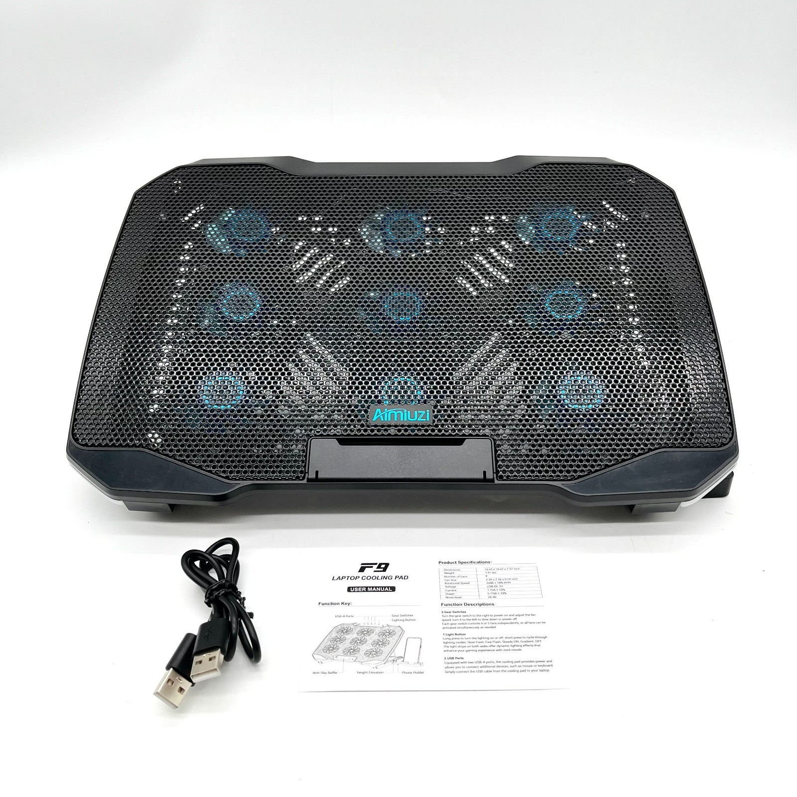 9 Fans Laptop Cooling Pad for 12-17″ Laptop With Phone Stand Model F9