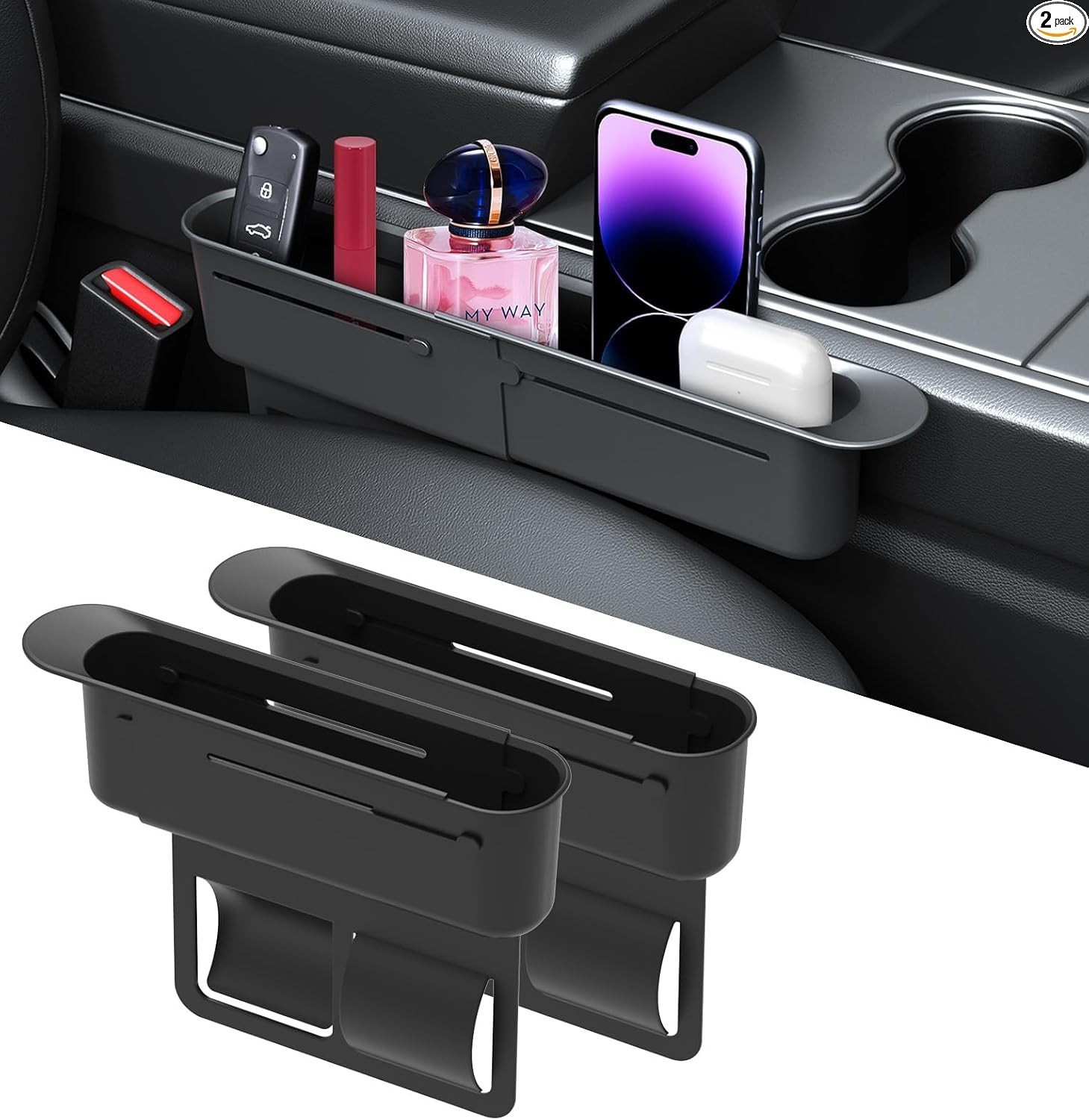 2-Pack Adjustable Car Seat Gap Filler (8.46″–12.99″), Multifunctional Seat Si…