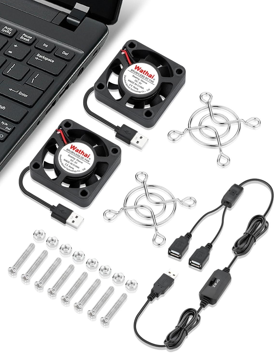 2-Pack Wathai Mini USB Fans 40x10mm with Speed Control – 5V Cooling for Computer