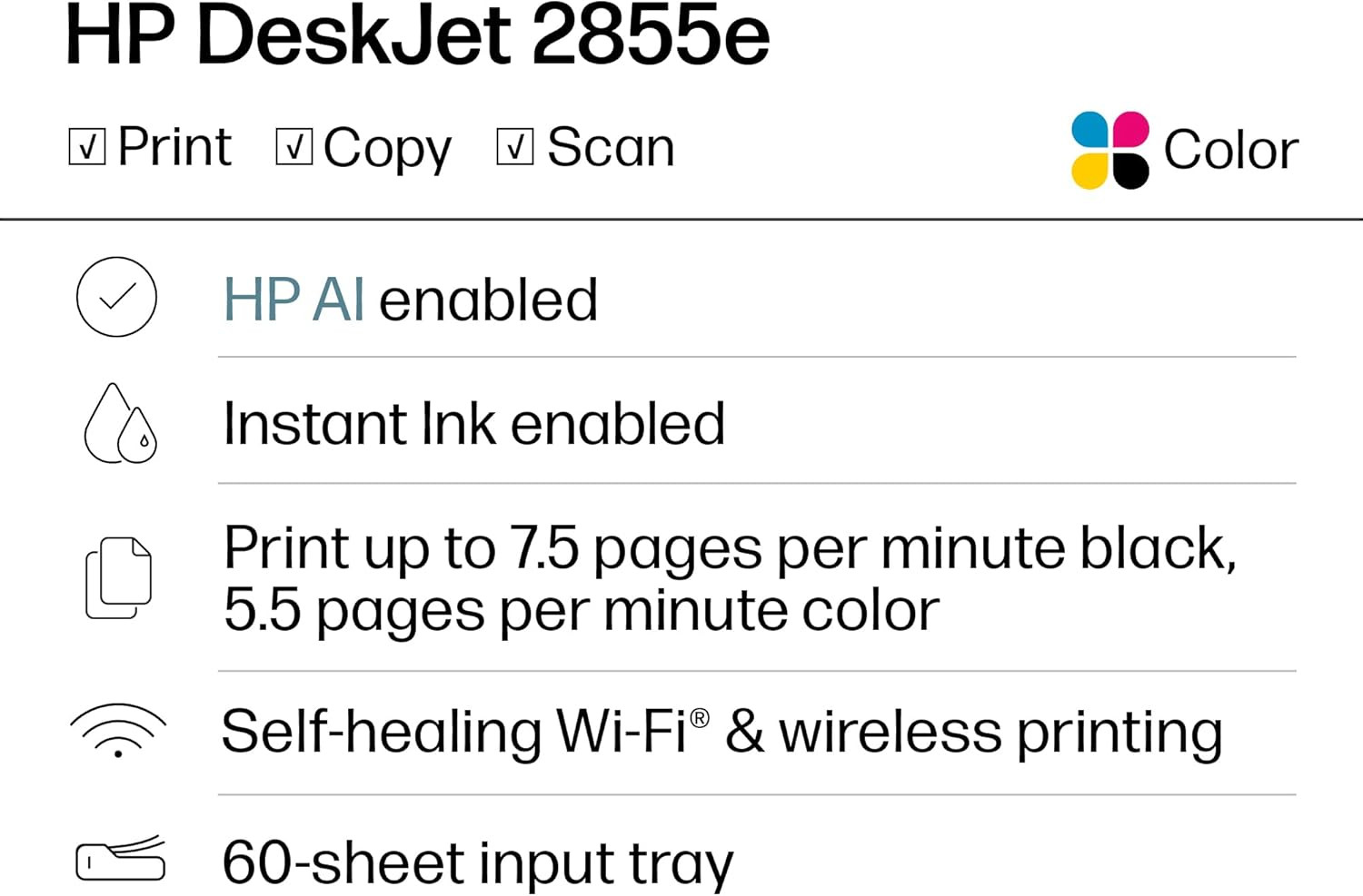 HP Deskjet 2855E Wireless All-In-One Color Inkjet Printer, Scanner, Copier, Best