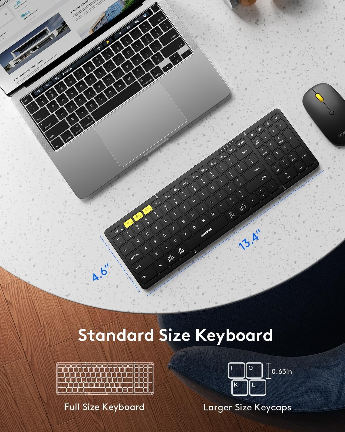 Foldable Keyboard and Mouse Combo for iOS Android Windows Mac OS USB-C Recharge