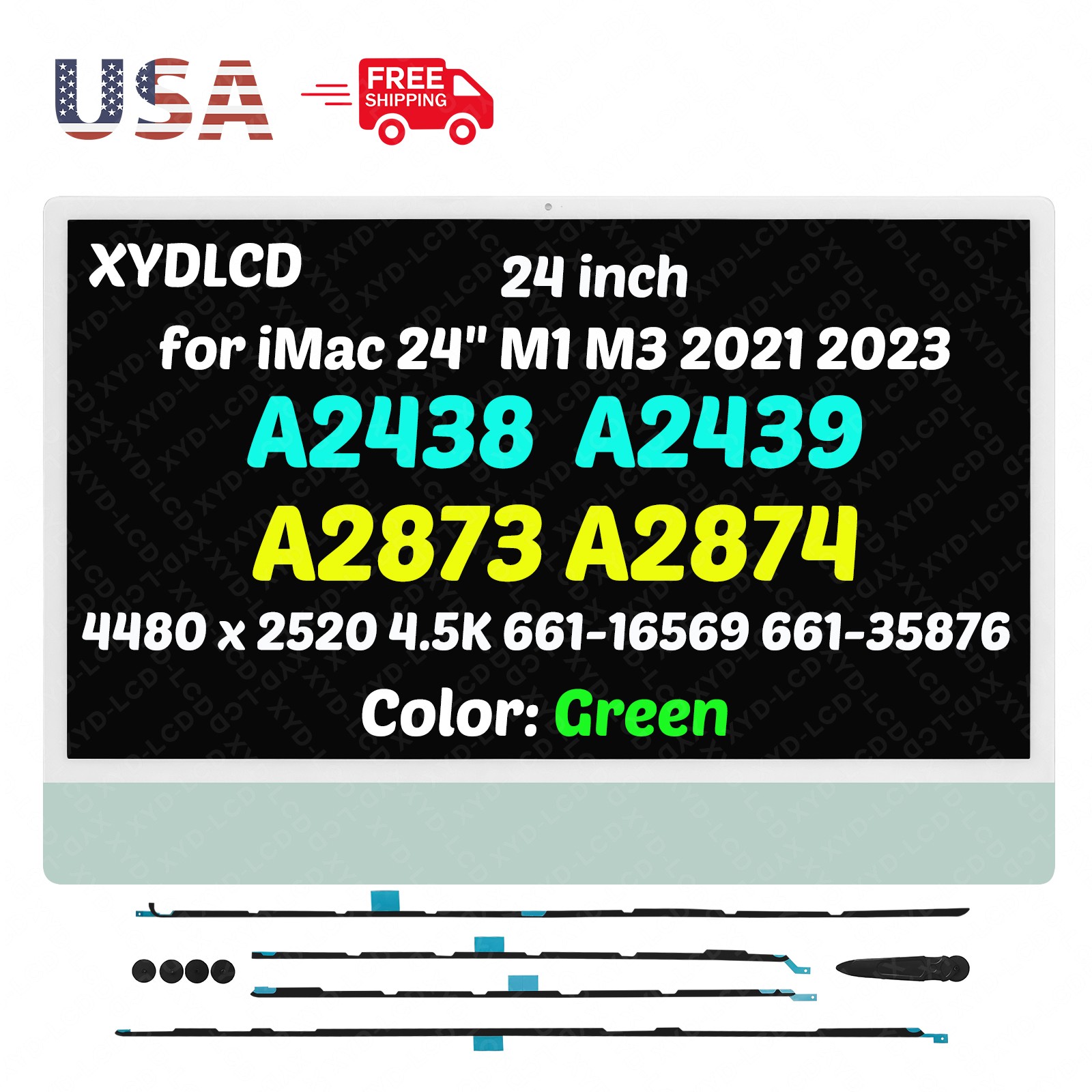 for iMac 24″ A2439 EMC 3664 661-35876 LCD Screen Display w/Adhesive 4.5K Green