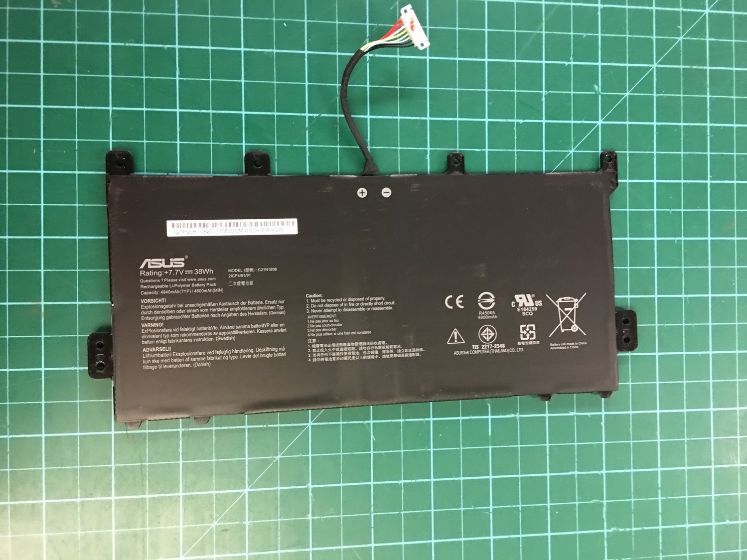 ASUS Chromebook C523NA Laptop Battery 7.7V 38Wh 4940mAh C21N1808