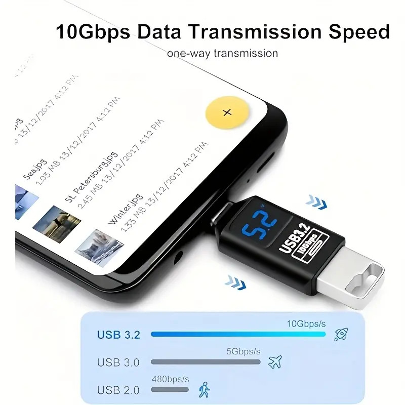 USB 3.2 Digital Display Adapter 10Gbps USB Male TO USB Female Converter For PC