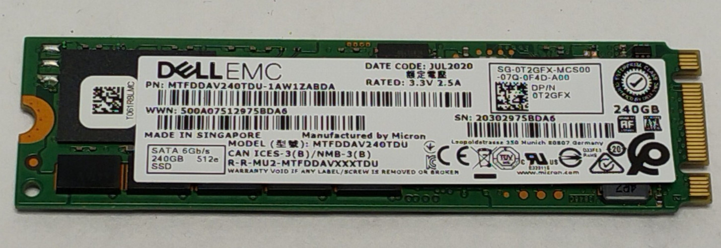 Dell EMC M.2 Boss Card Storage Controller W/ 2x 240GB M.2 SATA SSD T2GFX