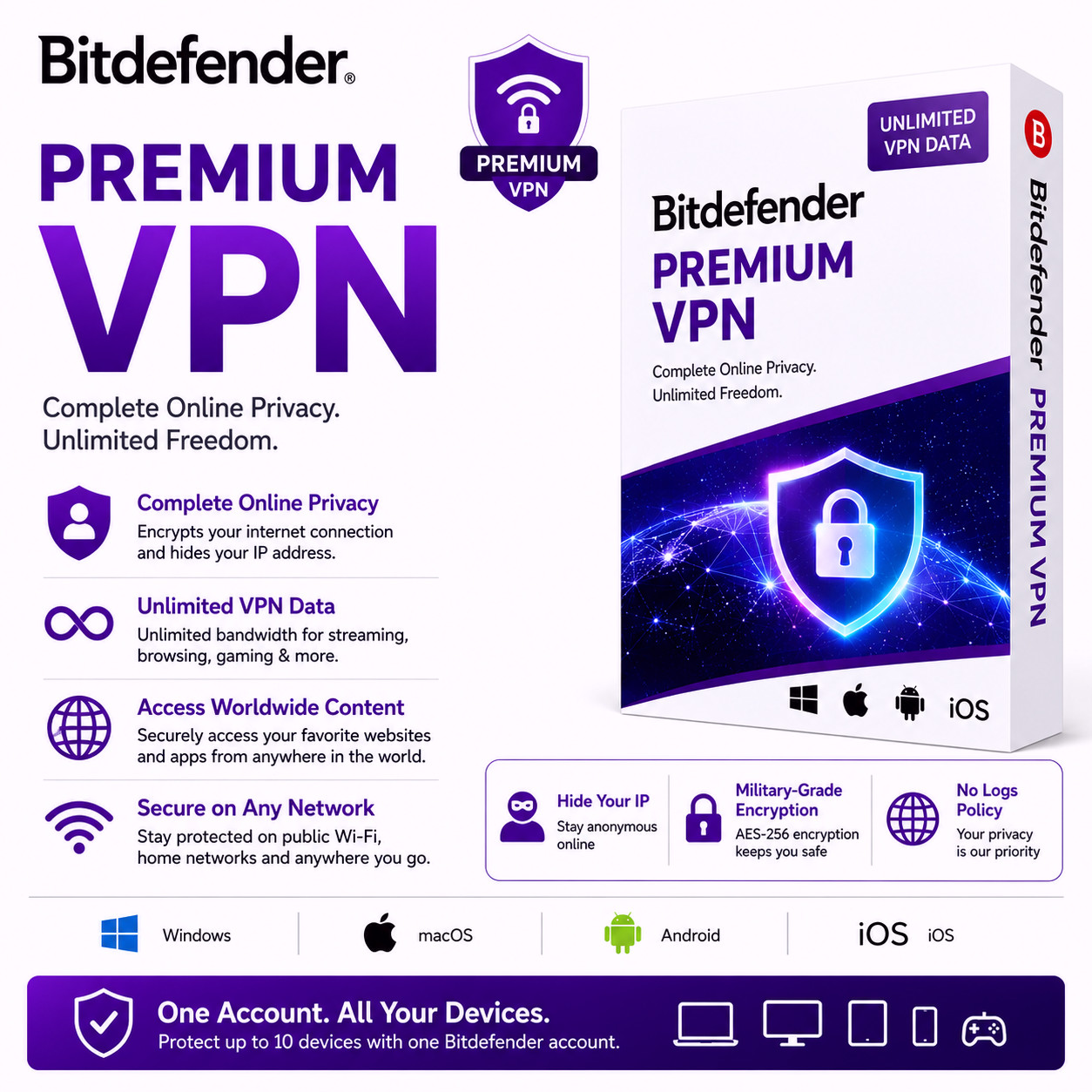 Bitdefender Premium VPN 1 Year 10 Devices (USA/CANADA)