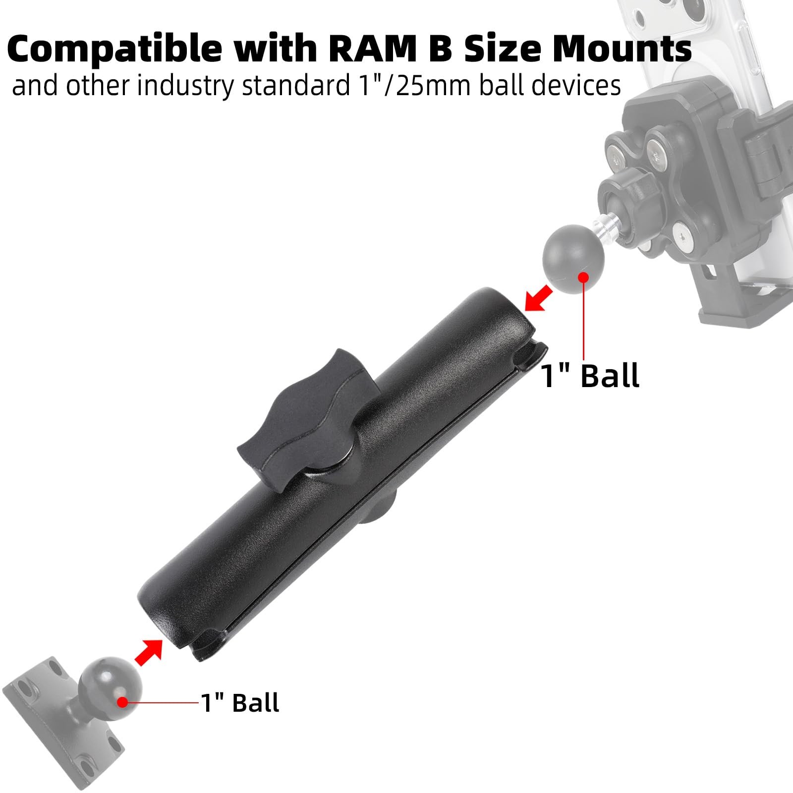 RAM Mounts RAM-B-201U-C Long 5.91″ Aluminum Dual Socket Arm for 1″ Ball Size