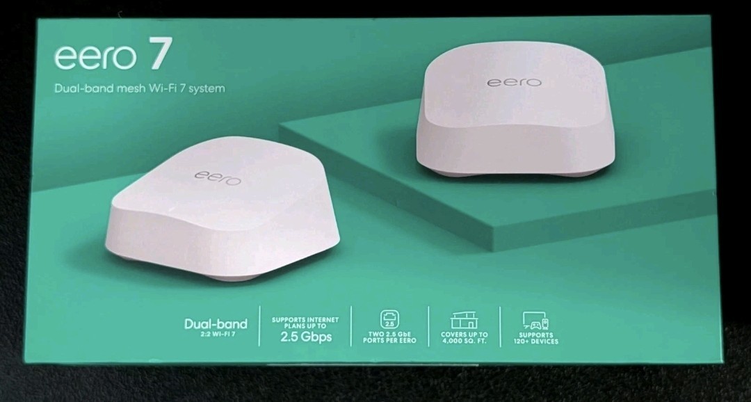 Eero 7 Dual-Band Mesh Wi-Fi 7 System (2-pack): Extender with Smartphone Control