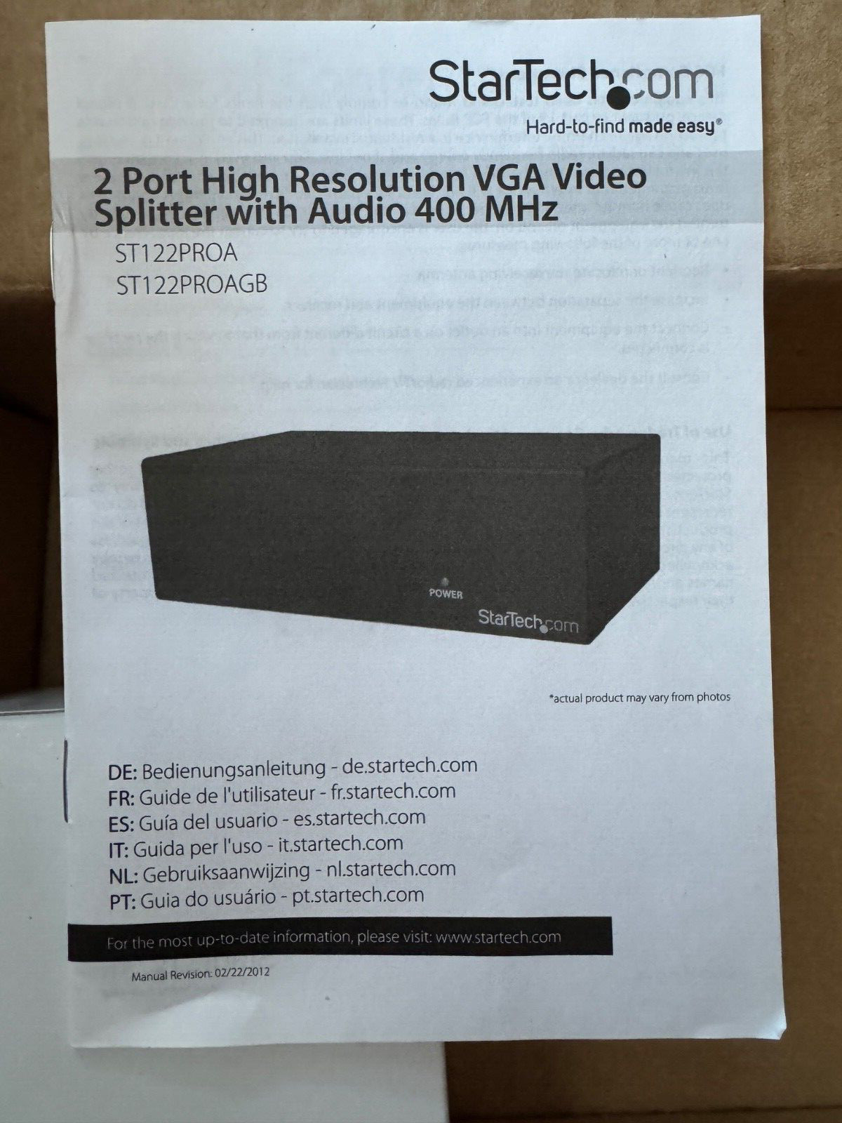 NEW! StarTech | ST122PROA | 2Port Audio VGA Video Splitter