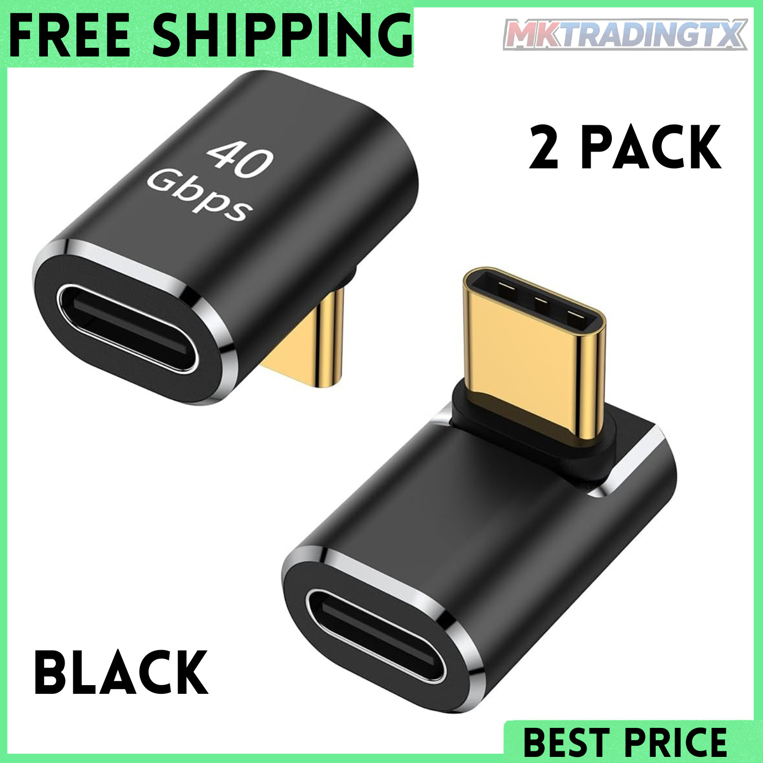 USB C 90 Degree Adapter, Right Angle L Shape USB Type C Male to Female 2 Pack