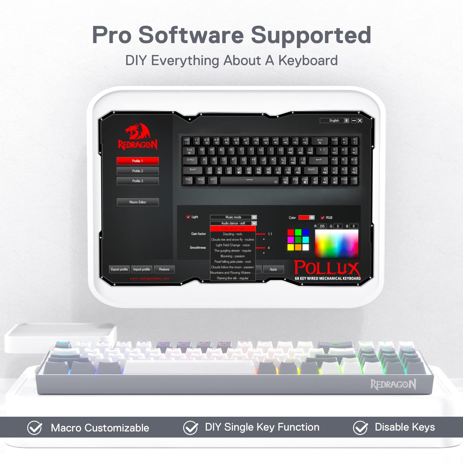 K628 Pollux 75% Wired RGB Gaming Keyboard, 78 Keys Compact Mechanical Keyboar…