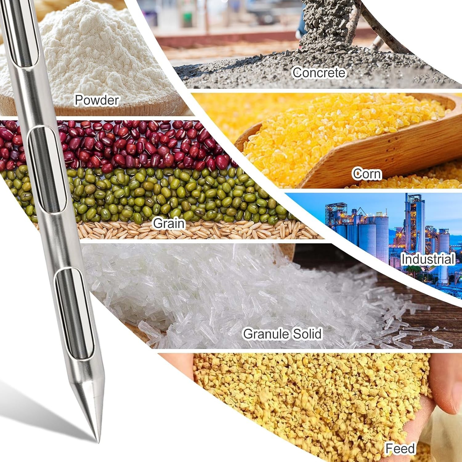 Grain Probe Sampler – 304 Stainless Steel Double Tube Rotary Tool for Powder, Fe
