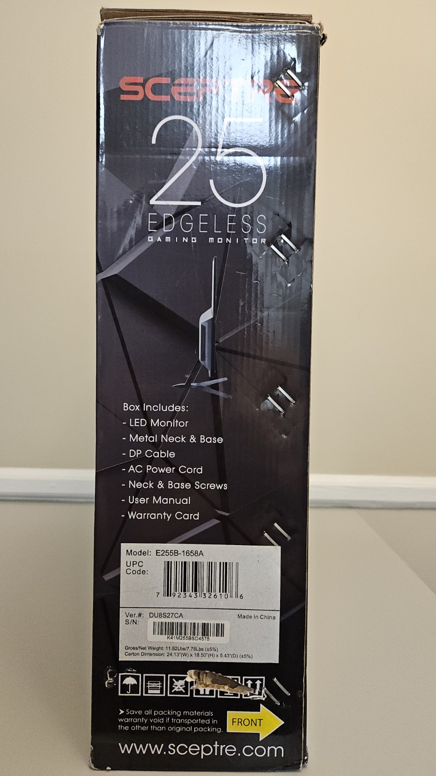 Sceptre 25 inch Monitor, FHD, 1080p, 165Hz, 1ms, AMD FreeSync, LED, Box Damage