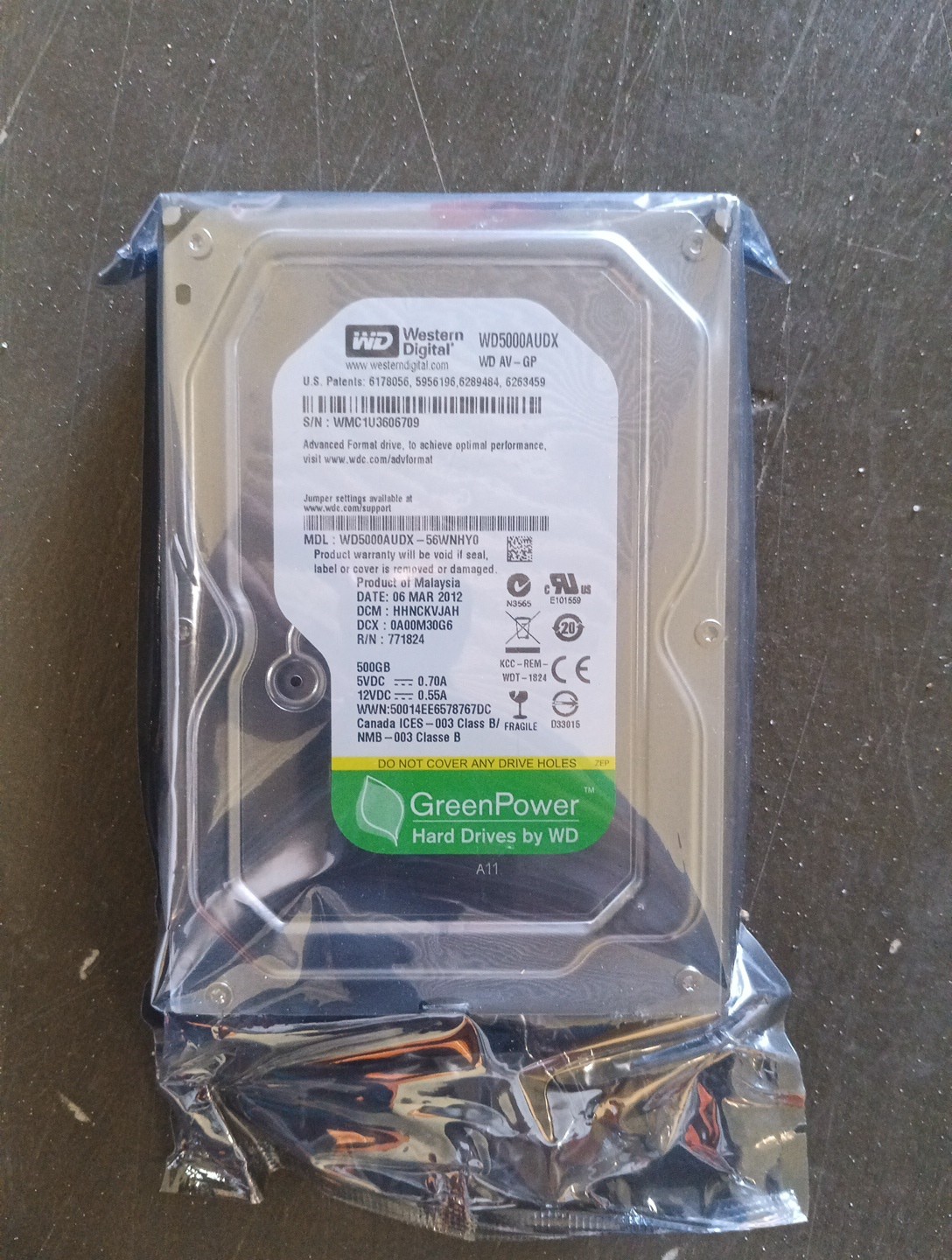 WD Green Power 500GB HDD WD5000AUDX (Sealed)