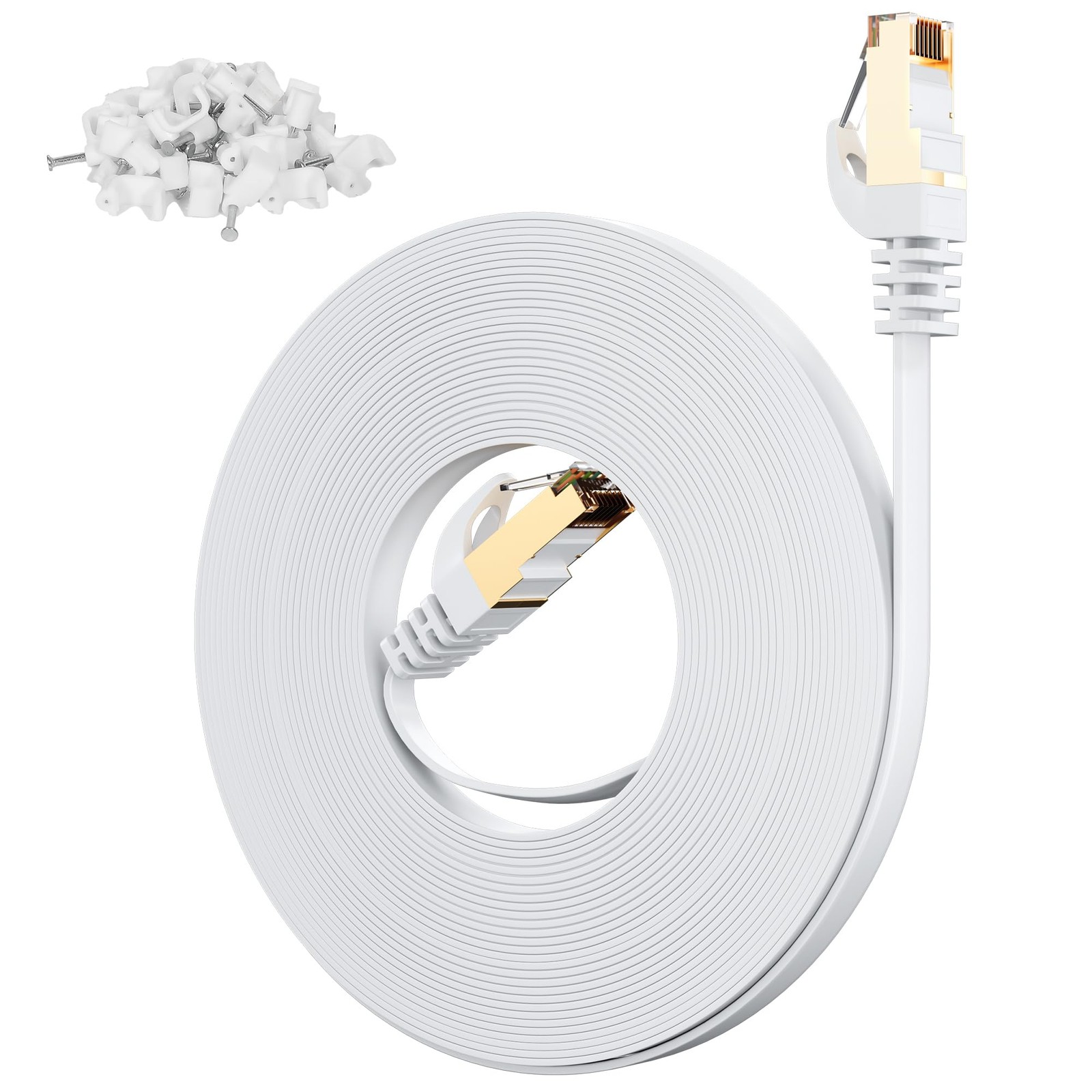 Adoreen Cat 7 Flat Outdoor Ethernet Cable 25 FtWhite, HighSpeed Shielded Inte…