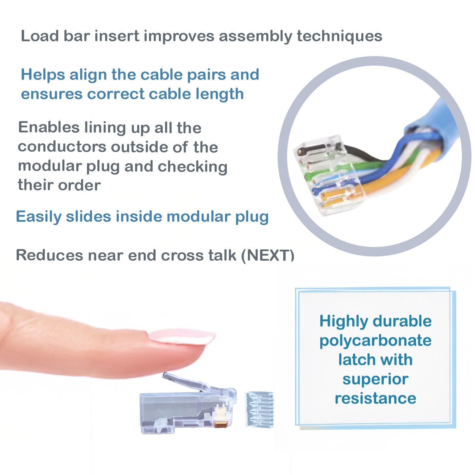 RJ45 Cat6 Modular Plug 8P8C with Load Bar Insert 100 Pcs Pack