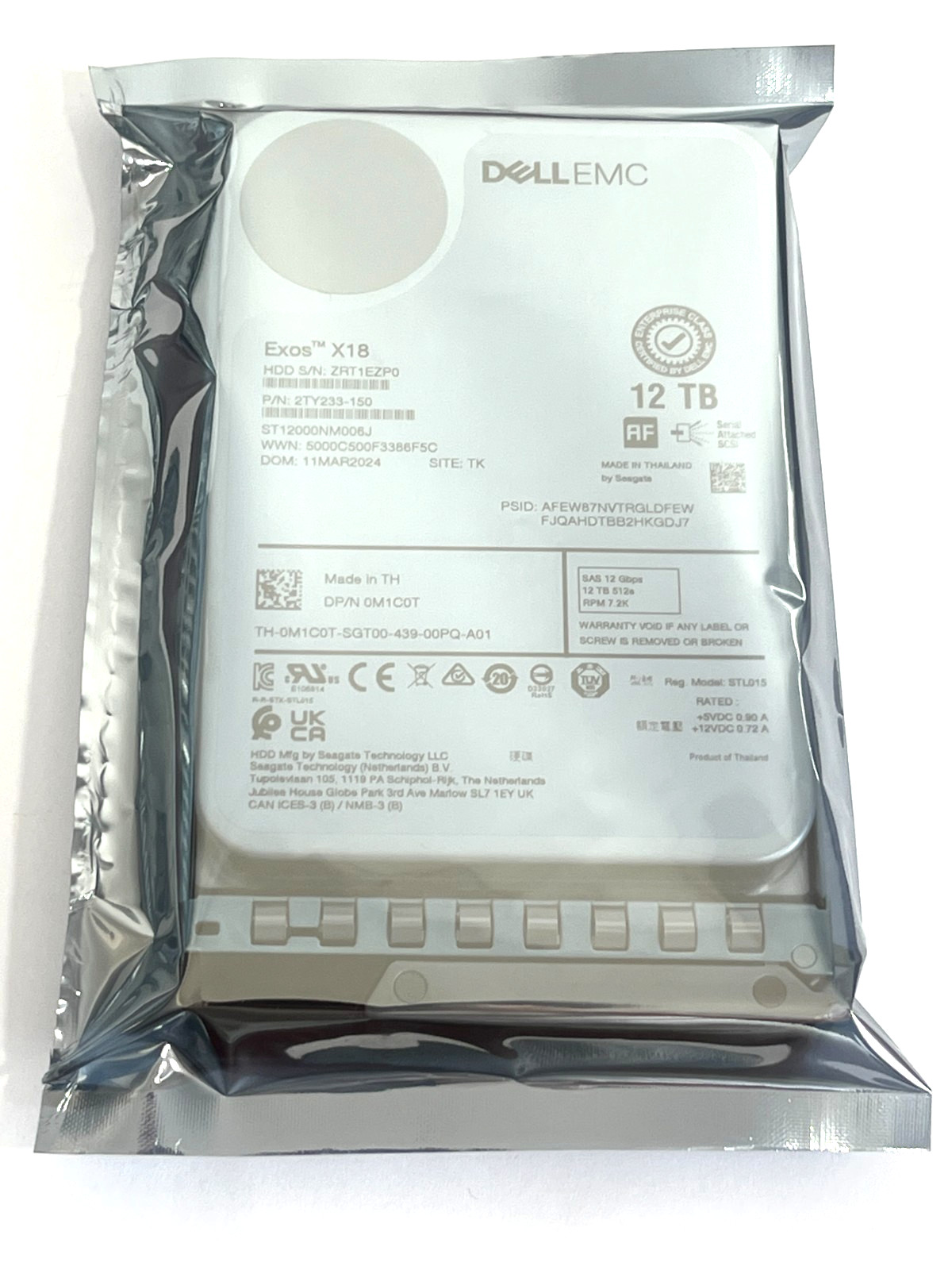 NEW Exos X18 Dell EMC 12TB 7.2K 12Gbps SAS 3.5″ Enterprise HDD w/ Caddy 0M1C0T