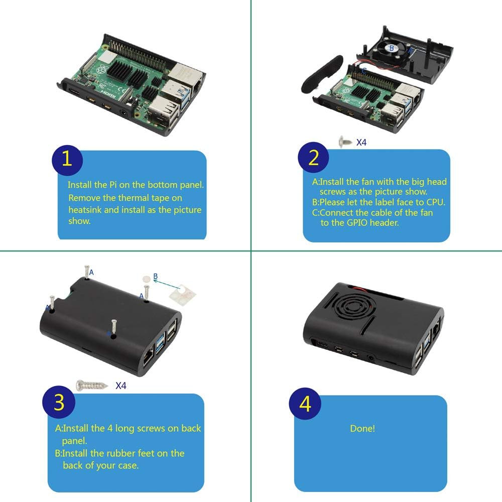Raspberry Pi 4 Case with Cooling Fan and Heatsink for Pi 4B